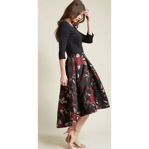 Hutch‎ Jacquard Fit and Flare  Floral Tulip Dress Black Red 4 Wedding Guest